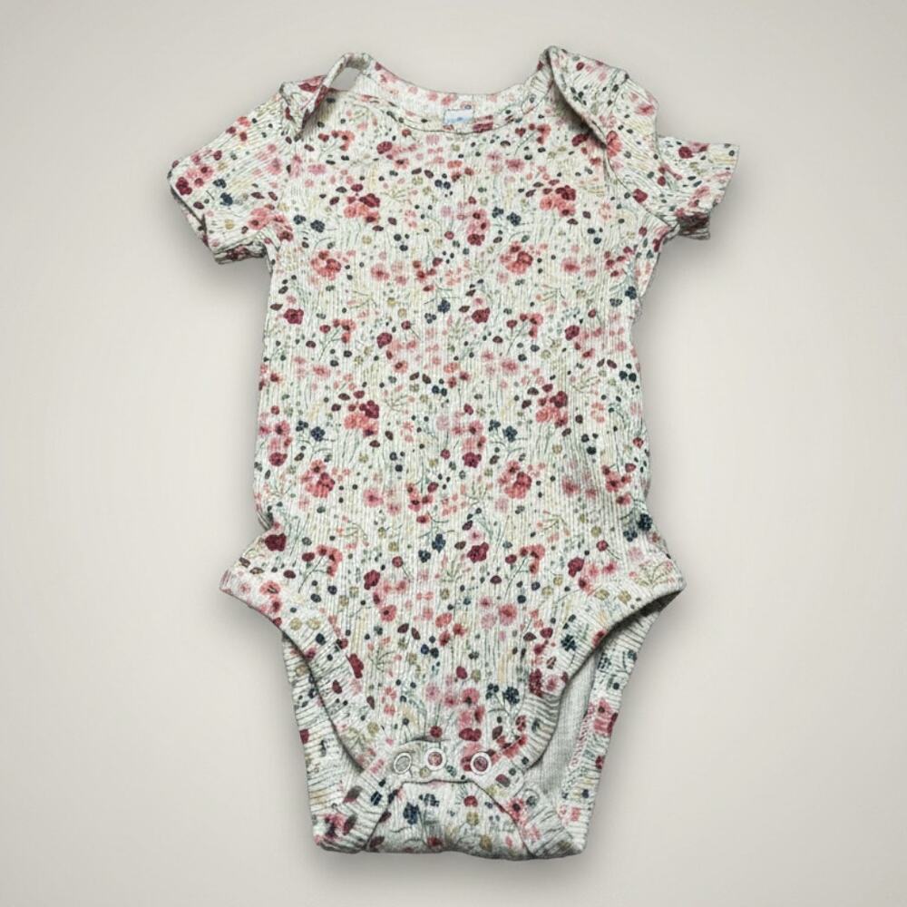 Charlotte & Star Baby Floral Bodysuit Ribbed Cream 6-9 Months